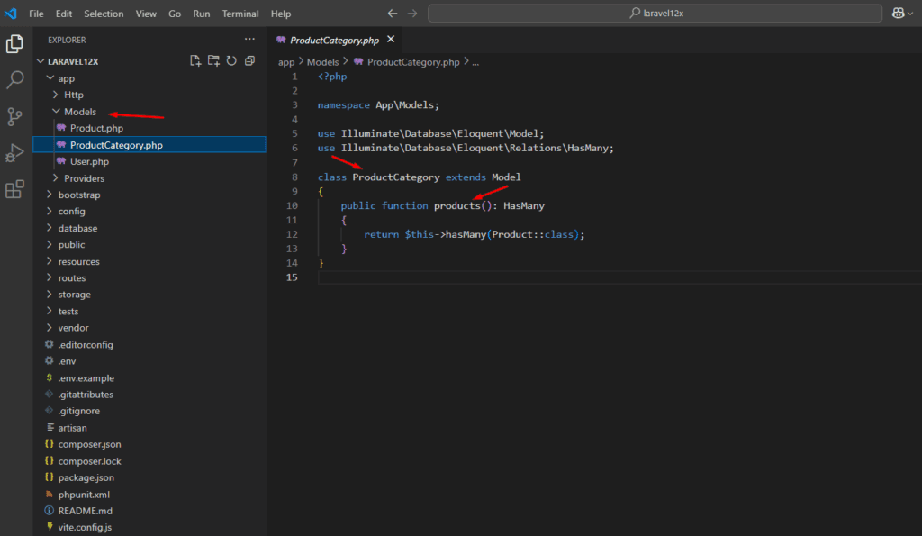 laravel for beginners model file ProductCategory
