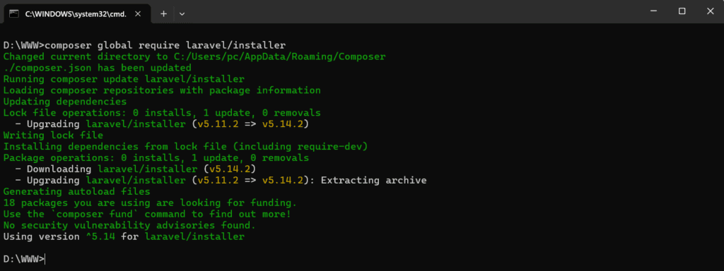 laravel installer