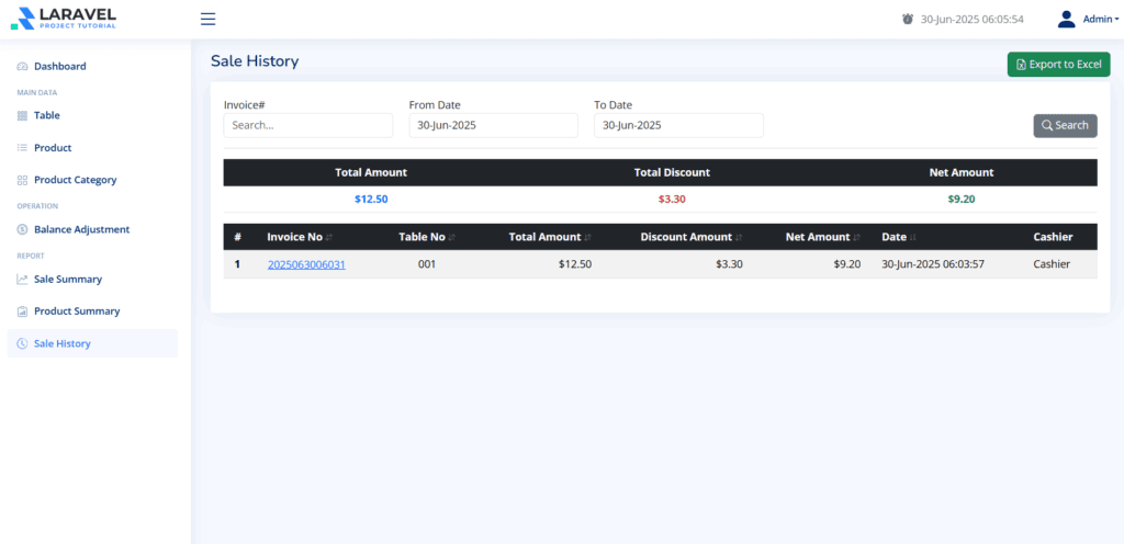 Laravel jQuery POS Sales Reports – sale history report