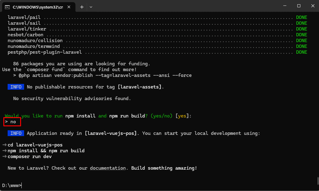 Laravel Vue.js POS – Install Laravel Framework 3