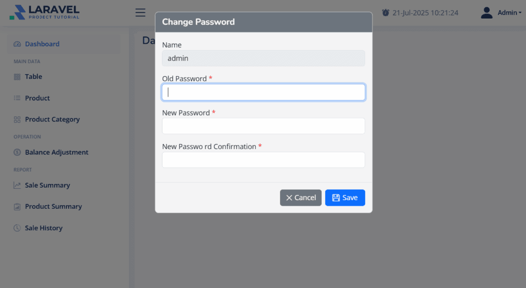 Laravel Vue.js POS – change password