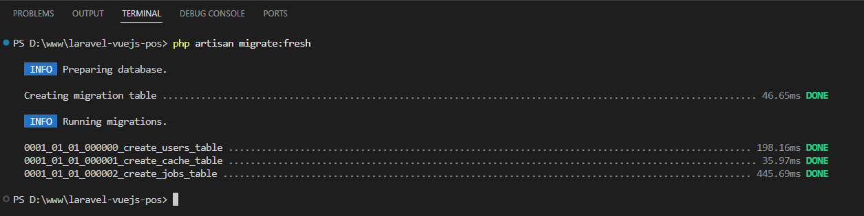 Laravel Vue.js POS – database migration