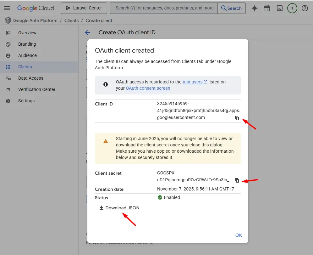 Google OAuth Client Key and Secret